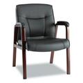 Alera Technologies Madaris Leather Guest Chair W/Wood Trim Four Legs Black/Mahogany MA43ALS10M